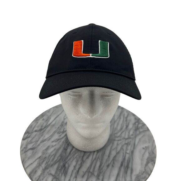 Adidas Hat Womens XL Extra Large Miami Hurricanes Black Fitted Elastic Sport Cap - Picture 1 of 10